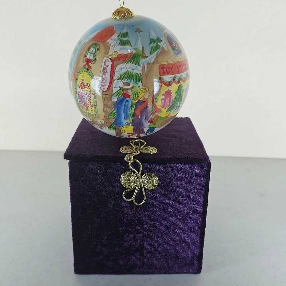 Pier 1 Imports Li Bien 2005 Toy Store Hand Painted Christmas Glass Ornament &box